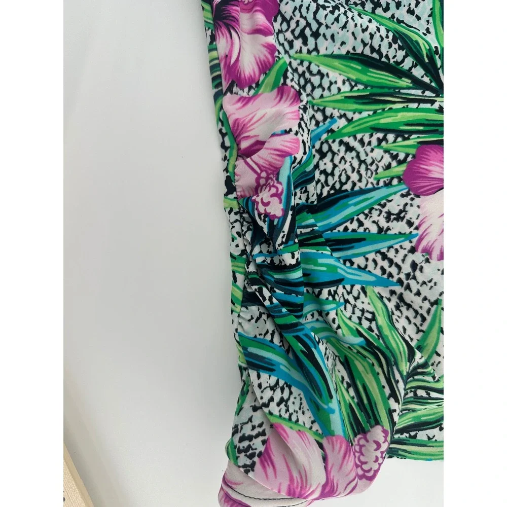 St Johns Bay Womens Floral Tropical Animal Print Tankini Swim Top Pink Green 16